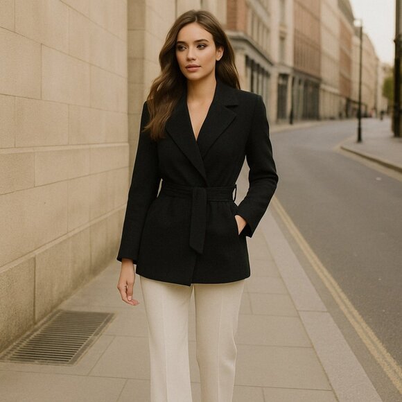 Sympli Jackets & Blazers - Sympli Black Tie Waist Trench Coat 10